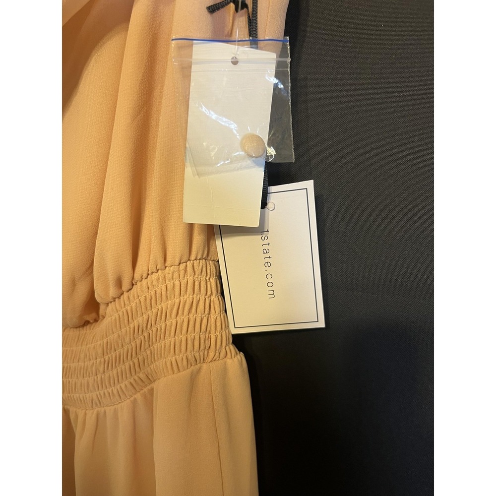 1. STATE Dress Womens XL Beige Autumnal Tones Off Shoulder Tiered Midi Chiffon - Picture 10 of 16